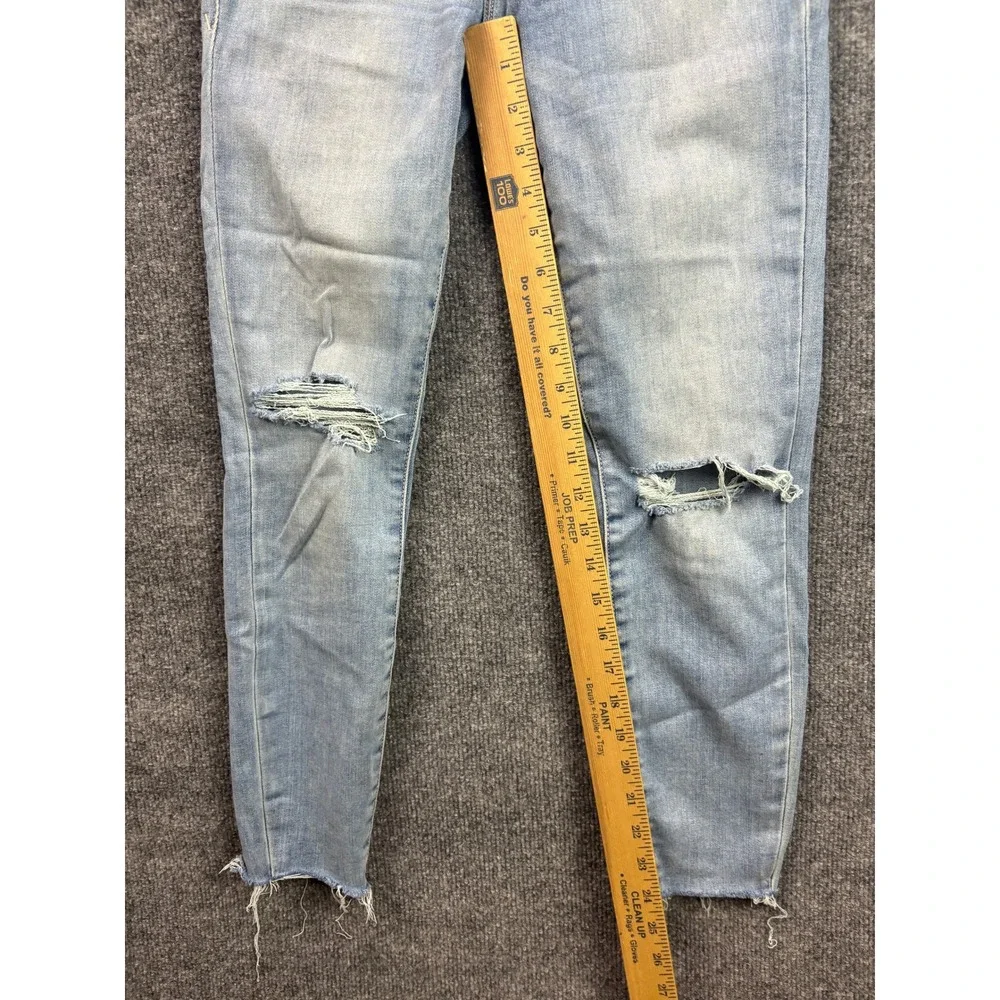 Good American Skinny Jeans Womens 2/26 Light Blue Distressed High Rise Raw Hem